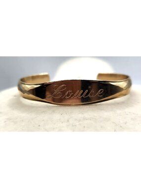 Engraved Gold-Tone Hammered Cuff Bracelet With "Louise" Script Design